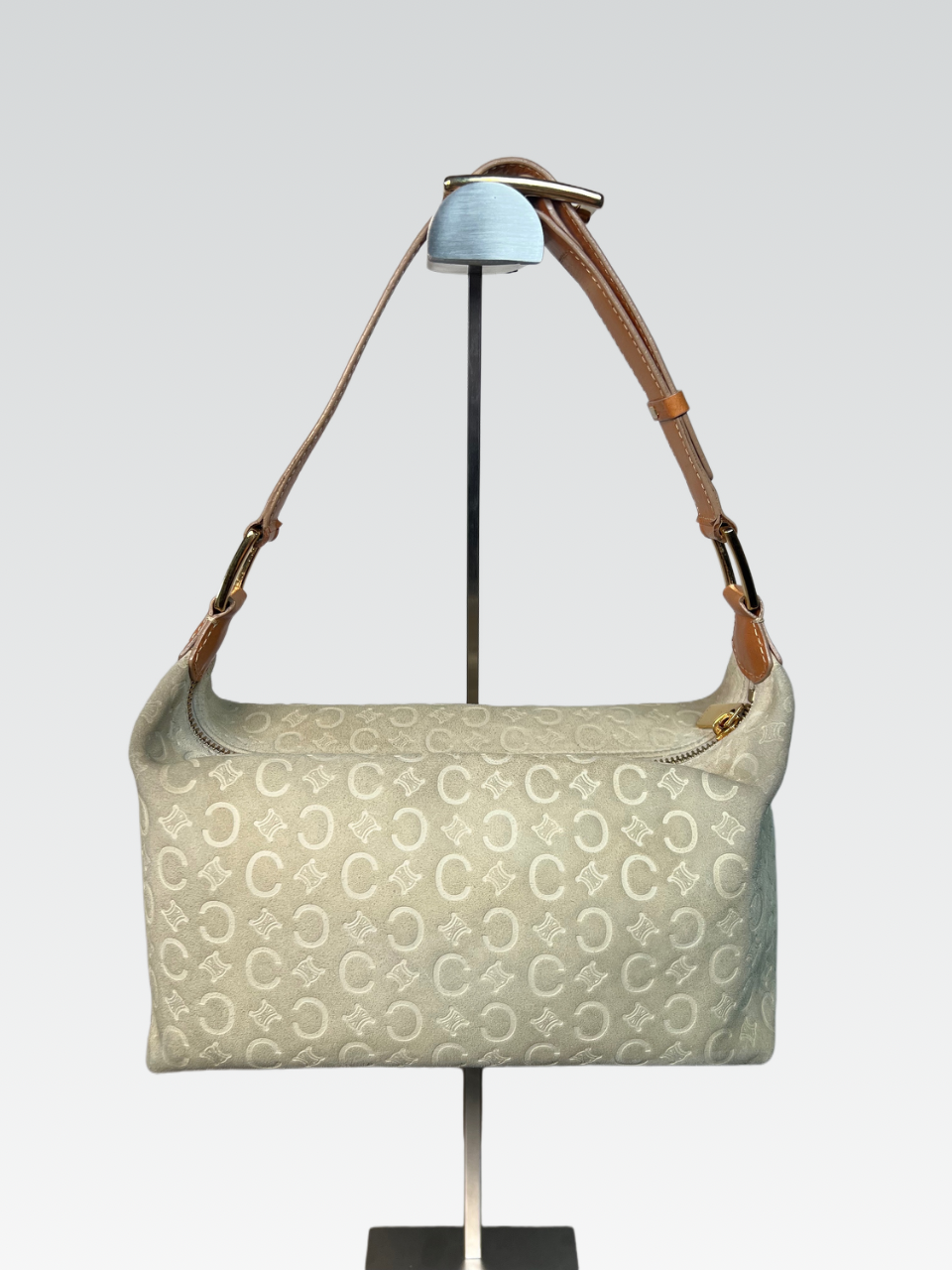 Vintage Celine C Monogram Shoulder Bag in White Suede