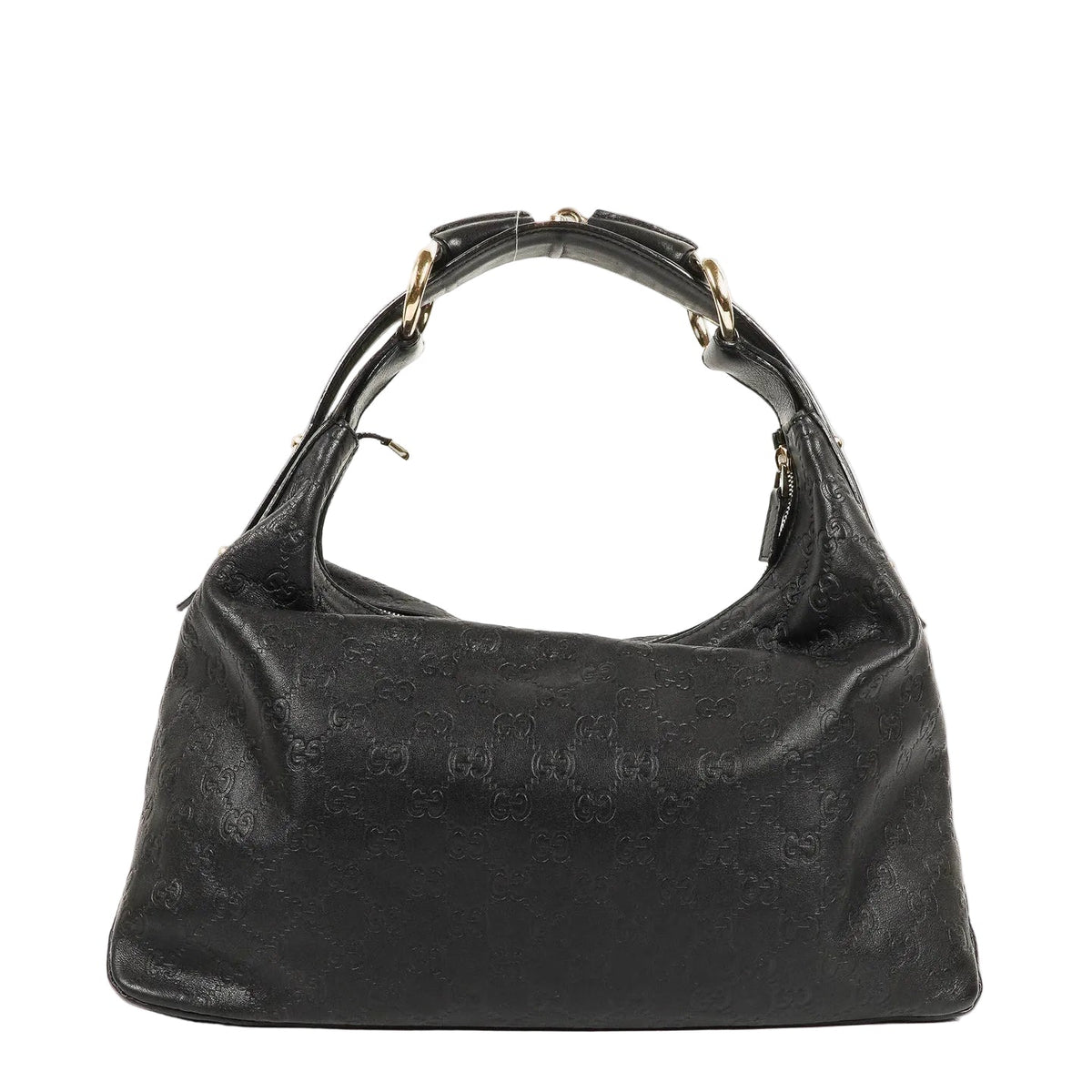 Gucci Guccissima Horsebit Medium Shoulder Bag in Black Leather
