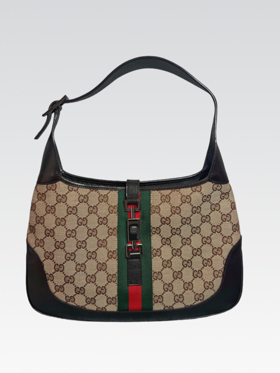 Gucci Jackie Medium in GG Supreme Canvas with Web Stripe and Leather