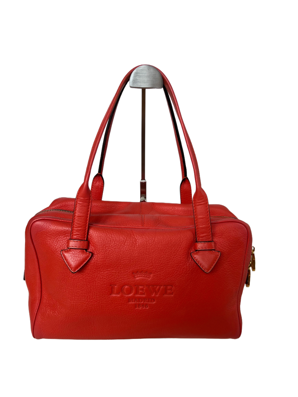 Loewe Heritage Mini Boston Bag in Red Leather with Engraved Logo