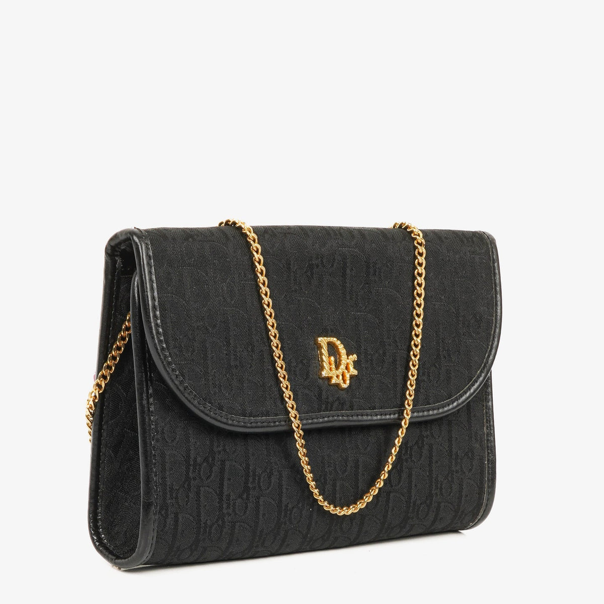 Dior Trotter Mini Shoulder Bag in Black Canvas with Gold Chain