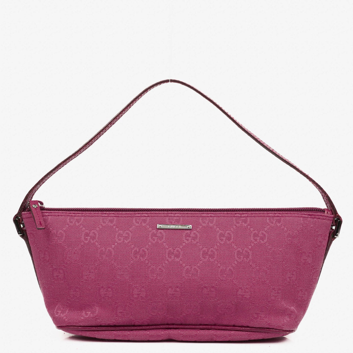 Gucci Boat Pochette Mini Baguette Bag in Pink GG Canvas