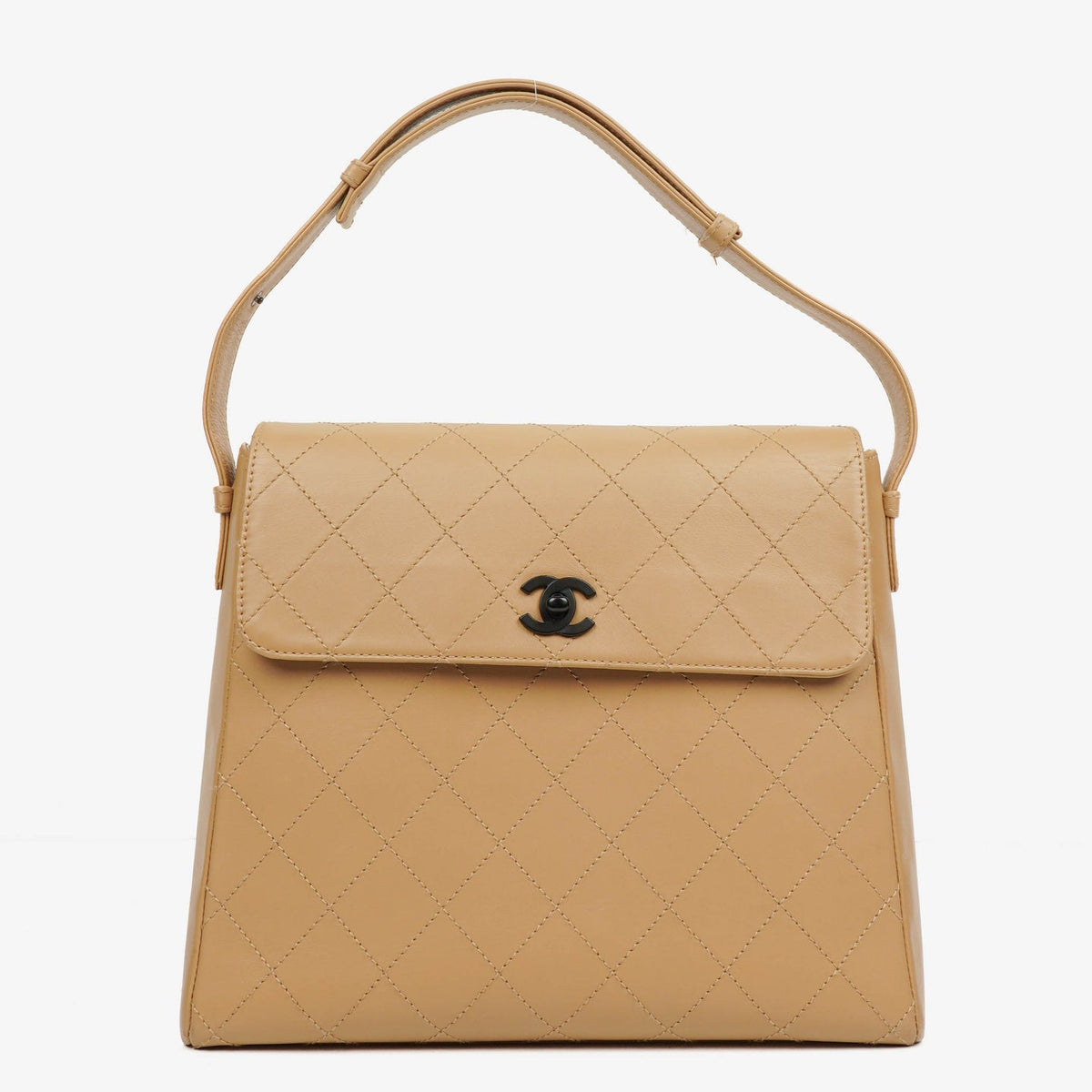 Chanel Straight Flap Shoulder Bag in Beige Lambskin with Vintage Patina