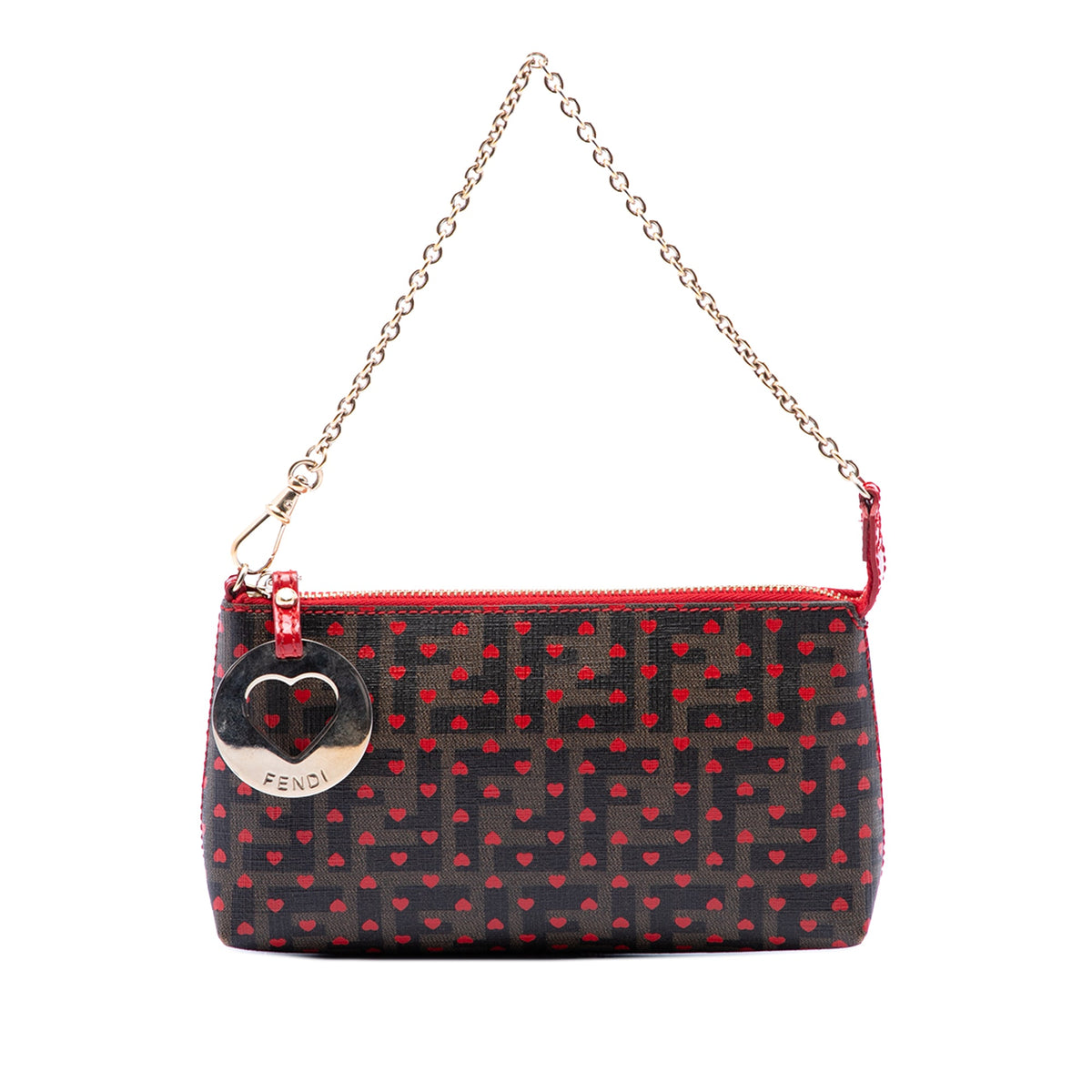 Fendi Zucca Spalmati Hearts Chain Pochette Vintage