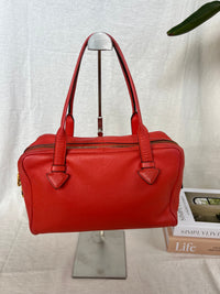 Loewe Heritage Mini Boston Bag in Red Leather with Engraved Logo