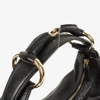 Gucci Guccissima Horsebit Medium Shoulder Bag in Black Leather
