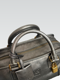Loewe Amazona 28 in Metallic Grained Leather – Pewter Grey / Dark Silver