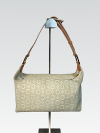 Vintage Celine C Monogram Shoulder Bag in White Suede