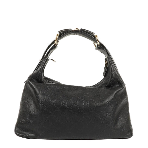Gucci Guccissima Horsebit Medium Shoulder Bag in Black Leather