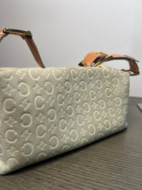 Vintage Celine C Monogram Shoulder Bag in White Suede