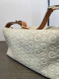 Vintage Celine C Monogram Shoulder Bag in White Suede