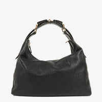 Gucci Guccissima Horsebit Medium Shoulder Bag in Black Leather