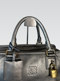 Loewe Amazona 28 in Metallic Grained Leather – Pewter Grey / Dark Silver