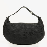 Fendi Zucchino Hobo Shoulder Bag in Black Canvas