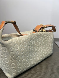 Vintage Celine C Monogram Shoulder Bag in White Suede