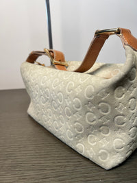 Vintage Celine C Monogram Shoulder Bag in White Suede