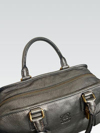 Loewe Amazona 28 in Metallic Grained Leather – Pewter Grey / Dark Silver