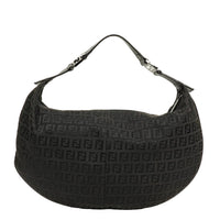 Fendi Zucchino Hobo Shoulder Bag in Black Canvas
