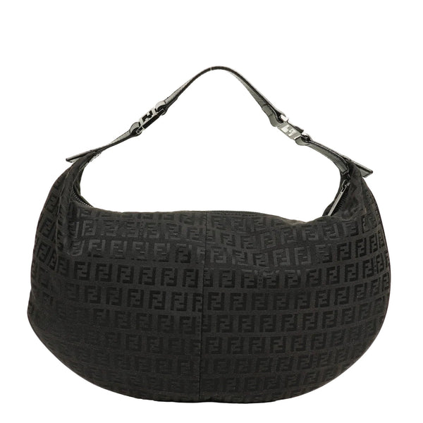Fendi Zucchino Hobo Shoulder Bag in Black Canvas