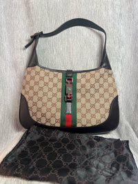 Gucci Jackie Medium in GG Supreme Canvas with Web Stripe and Leather