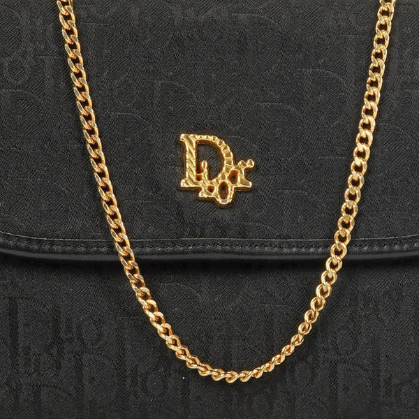 Dior Trotter Mini Shoulder Bag in Black Canvas with Gold Chain
