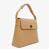 Chanel Straight Flap Shoulder Bag in Beige Lambskin with Vintage Patina