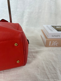Loewe Heritage Mini Boston Bag in Red Leather with Engraved Logo