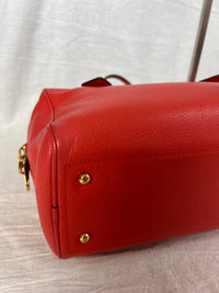 Loewe Heritage Mini Boston Bag in Red Leather with Engraved Logo