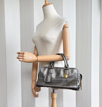 Loewe Amazona 28 in Metallic Grained Leather – Pewter Grey / Dark Silver