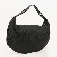 Fendi Zucchino Hobo Shoulder Bag in Black Canvas