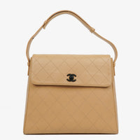 Chanel Straight Flap Shoulder Bag in Beige Lambskin with Vintage Patina
