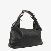 Gucci Guccissima Horsebit Medium Shoulder Bag in Black Leather